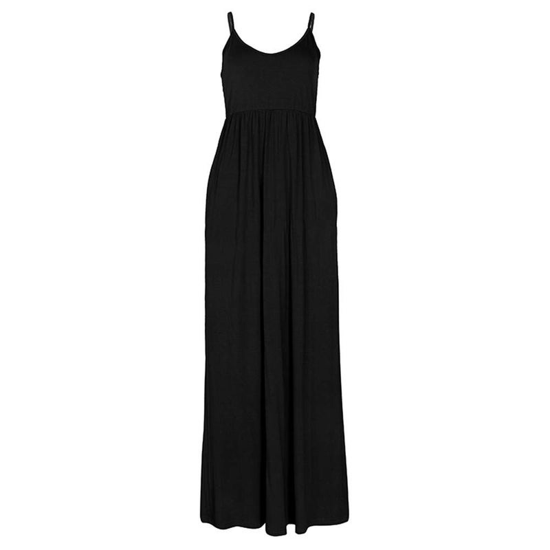 PRIMODA Women's Summer Casual Sleeveless V Neck Adjustable Spaghetti Strap Maxi Long Dress (M, Black) - Image 3